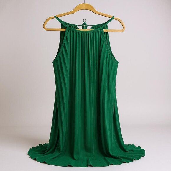 Green Halter Neck‎ Pleated Maxi Dress L - Picture 1 of 6